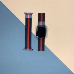 Ремінець міланська петля чорний з чорвоною смугою для смарт-годінника розмір 42/44 фото